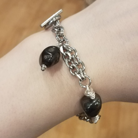 FINAL PRICE Hematite Double Stainless Toggle Skull Bracelet - Picture 2 of 10